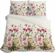 Szatén ágyneműhuzat 220x200 Virágos rét piros virágokkal