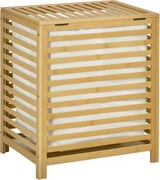 HOMCOM 55L-es Ruhák Kosara, Fedéllel, Kivehető Szennyes Táskával, Hálószobába, Fürdőszobába, Bambusból, 50 x 36 x 60 cm, Természetes | Aosom