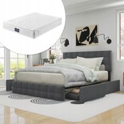 Kétszemélyes ágy Kárpitozott ágy 4 fiókkal 140x200cm szürke+Matrac