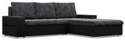 Toronto sarokkanapé, 2 ágyneműtartóval, fonott + műbőr, jobboldali, szürke - fekete