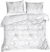 Ágynemű Garnitúra 140x200 Pamut Szatén CLASS10 Fehér-szürke Virágok