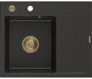 Mexen Ben egykamrás gránit mosogató bal oldali csepegtetővel 600 x 500 mm, fekete/arany metál, arany szifon - 6522605000-75-G