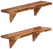 2 db tömör akácfa fali polc 60x20x18 cm