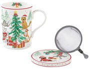 Cicás kutyás karácsonyi porcelán bögre szűrővel Christmas Gang