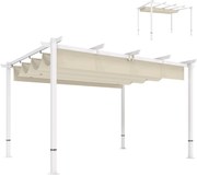 Outsunny 3,90 x 2,97 m behúzható tetős pergola — mágneses zár, UPF 30+ napvédelem, önálló kerti pavilon lefolyóval, bézs | Aosom