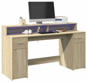 sonoma tölgy színű szerelt fa íróasztal LED-ekkel 160x55x91 cm