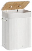 Bambusz szennyeskosár, 72L, összecsukható, téglalap alakú tárolókosár 3 fogantyúval, 40 × 30 × 60 cm, fehér