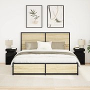 Éjjeli Asztal LED Fénnyel 2 db Fekete Fenyő 35x39x55 cm