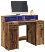 antik fa színű szerelt fa íróasztal LED-ekkel 120 x 55 x 91 cm