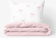 Goldea gyermek krepp ágyneműhuzat duo - rózsaszín masnik, púderrózsaszín hátoldal 140 x 200 és 70 x 90 cm