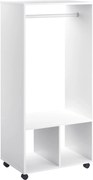 HOMCOM Gardrób Kerekekkel Ruhákhoz, Akasztós Rúddal és Nyitott Polcokkal, Szervező a Hálószobába 60x40x128 cm Fehér | Aosom