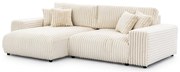 Krémszínű kordbársony kinyitható-tárolóhelyes sarokkanapé (bal oldali) Sarina – Ropez