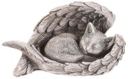 Tiszteletteljes dekoráció Macska szárnyakkal,polirezín, szürke, 13 x 7 x 8 cm