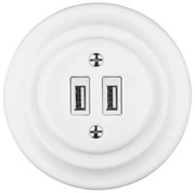 Bohemia-Design - Porcelán retró USB fali aljzat kerettel, 2x USB-A, fehér