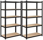 Tároló polcok, nagy teherbírású polcok, 2 darabos készlet, 200 x 100 x 50 cm, maximális terhelés 875 kg, 5 állítható polc, fekete