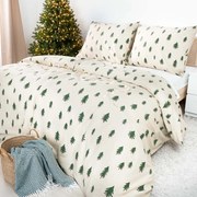 Goldea karácsonyi flanel ágyneműhuzat - fenyőfák natúr alapon 140 x 200 és 70 x 90 cm