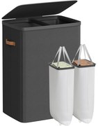 szennyeskosár 2 rekesszel, 170 l, 56 x 40 x 75 cm, fekete