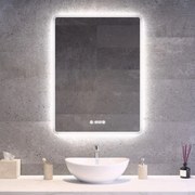 Álló fürdőszobai LED tükör 60x80cm | Páramentesítő - Óra - Fényerő és színhőmérséklet szabályozás | Welland Kath