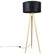 Állólámpa fa fekete textilbúrával 50 cm - Tripod Classic