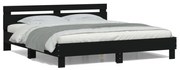 fekete ágykeret fejtámlával és LED-del 160 x 200 cm