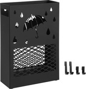 Esernyőtartó fém téglalap alakú kivehető vízcsepp tálcával, fekete