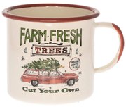 Bádog bögre autóval, karácsonyfával 11x11x10 cm