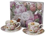 Pünkösdi rózsás porcelán csésze aljjal - 270 ml - 2 személyes készlet díszdobozban