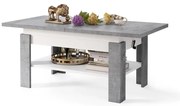 Bővíthető dohányzó-/étkezőasztal emelhető asztallappal ROY betonszürke/fehér