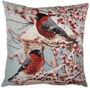 Karácsonyi párnahuzat 45x45 cm madarak havas csipkebogyó ágakon