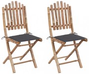 2 db összecsukható bambusz kerti szék párnával