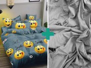 EMOJI KINYÚJTOTT mikroszálas ágyneműgarnitúra, szürke + Jersey lepedő 90x200cm