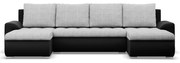 Tokio U alakú sarokkanapé, 3 ágyneműtartóval, fonott + műbőr, univerzális oldal, szürke - fekete