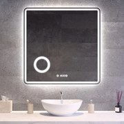 Fürdőszobai LED tükör 80x80cm | Páramentesítő - Kozmetikai tükör - Fényerő + színhőfok állítás - Digitális óra | Welland Luxury-Line G795