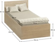 Ágy fém ráccsal és tárolóhellyel, 90x200, sonoma tölgy, DOLI