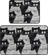 Fekete-szürke fürdőszobai kilépő szett 2 db-os 60x100 cm White Cats – Foutastic