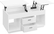 Dohányzóasztal, felemelhető asztallapos dohányzóasztal 2 fiókkal és rejtett rekesszel, 50x100x48 cm fehér