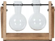 Dupla üveg váza lombik fa keretben loft stílus boho dekoráció