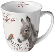 Karácsonyi porcelán bögre Szamár és vörösbegy