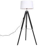 Állólámpa háromlábú fekete, fehér vászon árnyékolóval 45 cm