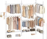 Teleszkópos fehér ruhaszekrény állítható magasság 3 polc