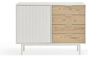 Fehér-natúr színű alacsony komód tölgyfa dekorral 108x80 cm Sierra – Teulat