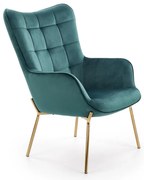 Castel II fotel, sötétzöld / arany