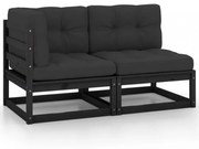 2 részes fekete tömör fenyőfa kerti ülőgarnitúra párnákkal