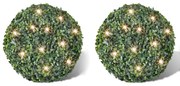 2 db kerti buxus labda műlevelekkel és napelemes fényfüzérrel 27 cm