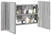 szürke sonoma akril LED-es tükrös fürdőszobaszekrény 80x12x45cm