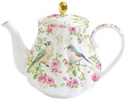 Vintage rózsás porcelán teáskanna arany szegéllyel