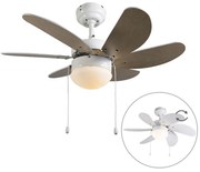 Mennyezeti ventilátor fehér fa mintázattal, 80 cm, húzókapcsolóval - Fresh