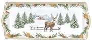 Karácsonyi porcelán asztali kínáló tálca szarvasos White Forest díszdobozban