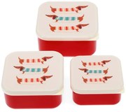 Piros-krémszínű gyerek uzsonnás doboz szett 3 db-os Sausage Dog – Rex London