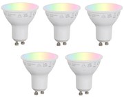 5 darabos intelligens GU10 50 mm-es dimmelhető LED izzókészlet, opál RGBW 4,7 W 400 lm 2700-6500K